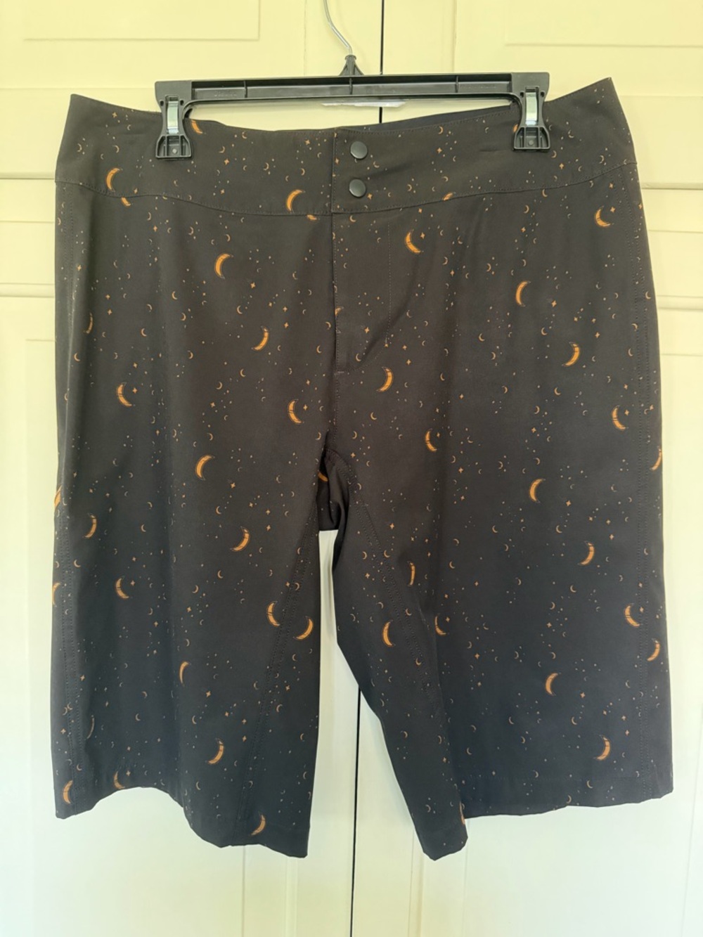 Women’s Athletic Shorts in Black with Crescent Moon Print